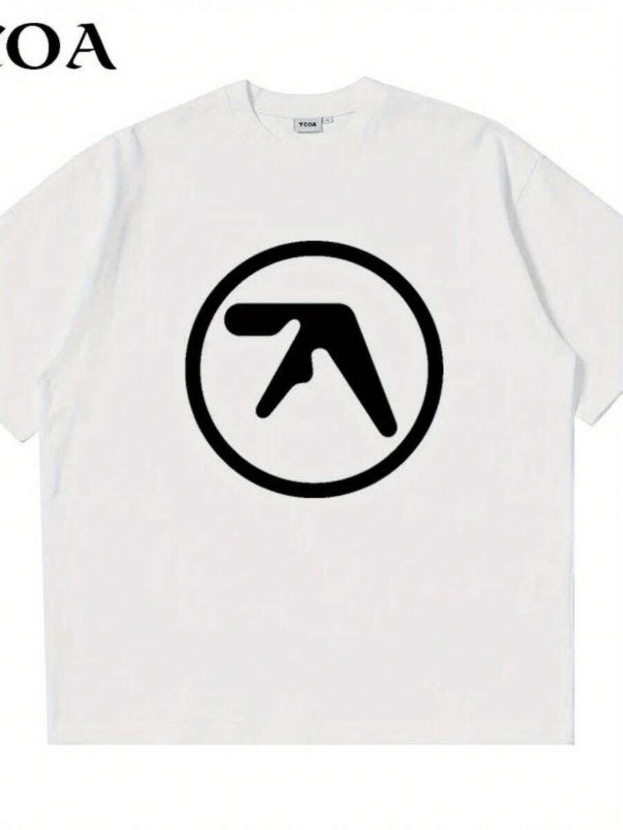 Men'S Aphex Twin Graphic T-Shirt - Oversized Streetwear Tee With Minimalist Black Circle Design, Soft Breathable 100% Cotton Shirt For Everyday & Formal Outfits - Y2K Korean Fashion Essential, Versatile Clothing, Modern Aesthetic, Comfortable Material, Short Sleeve Top, Urban Style - 白色 - 查看 1