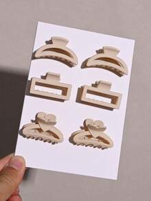 6 piezas Clips de pelo de mujer de unicolor simple, versátiles y adecuados para el uso diario, de tamaño mediano y pequeño, ideales para decorar el cabello recogido a media altura o de longitud hasta los hombros en otoño/invierno. Colores: burdeos, negro, café, caqui, blanco. Elegantes accesorios de invierno para el cabello