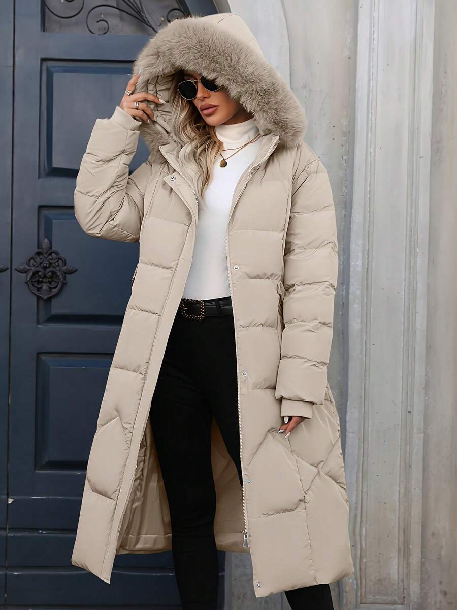 2025 New Arrival Winter Fashionable Elegant Warm Windproof Coat For Plus Size Women - Beige - View 1