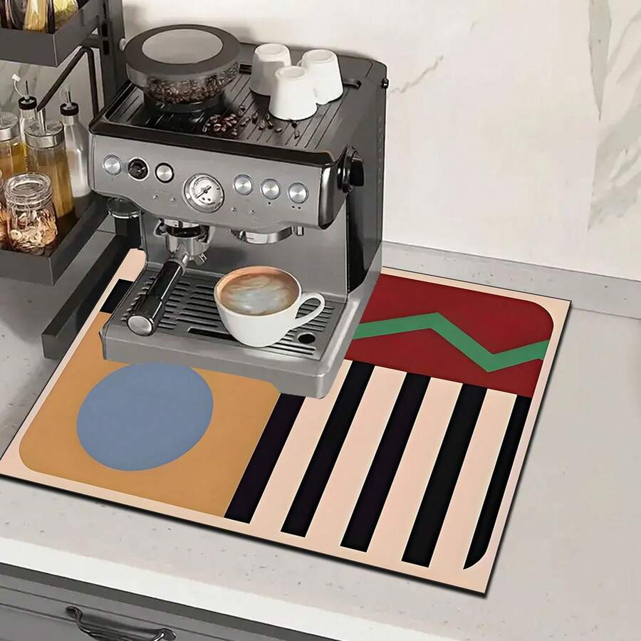 1pc Minimalist Graphic Kitchen Counter Mat - Diatomite Drying Pad, Suitable For Utensils, Coffee Makers, Microwaves, Fits Modern Kitchen Decor, Kitchen Mats Non Slip Hygiene Products, Kitchen Items For Your Cozy Fall& Winter Styles And Christmas Decorations