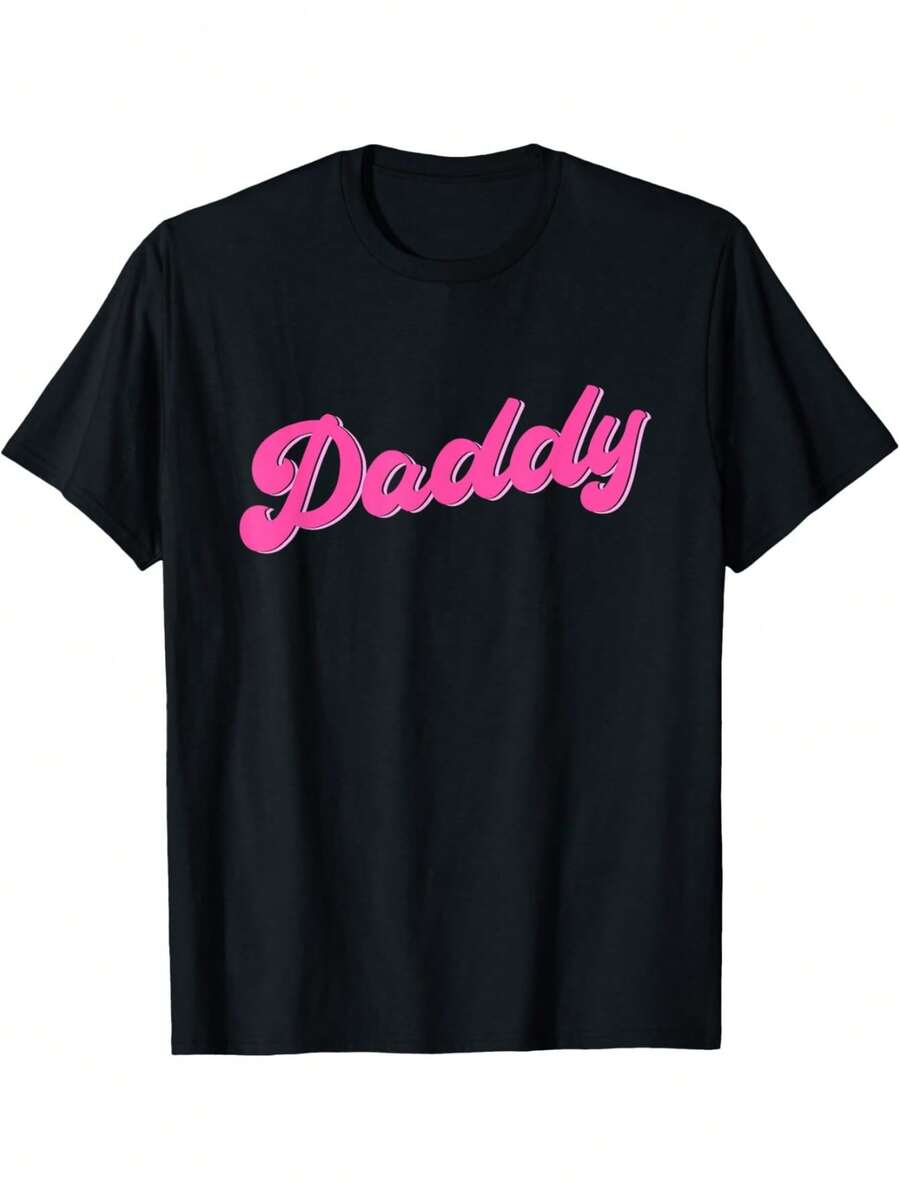 Camiseta gráfica de Orgullo Gay LGBT para hombre Daddy Bear - Negro con texto rosa, cuello redondo de manga corta, ajuste H para primavera, verano, otoño, al aire libre y eventos del Orgullo, lavable a máquina, regalo para el Día del Padre - Negro - Ver 1