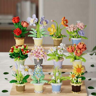 A Set Of 300 Particles DIY Immortal Creative Flower Pot Succulent Building Blocks Suitable For Enthusiasts And Collectors Desktop Decoration Girls Holiday Gifts Valentine's Day Gifts Ideal Birthday Or Christmas Gifts