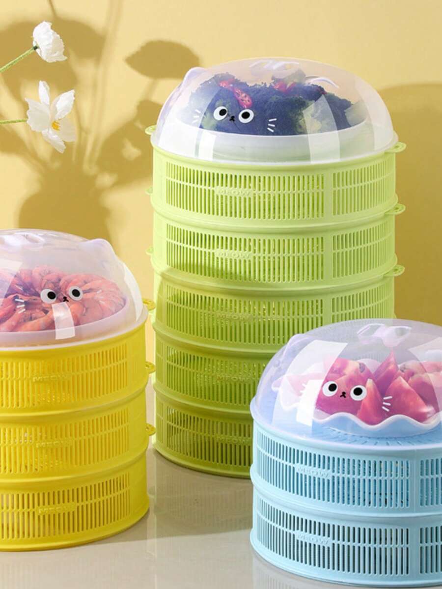 Multi-Layer Cartoon Cat Hollow Mesh Food Cover With Lid, Versatile For Dining Table, Keeps Food Fresh, Summer Anti-Fly & Insect