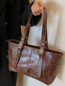 Minimalist Fashion Large Capacity Underarm Tote Bag - Coffee Brown - View 7