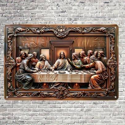 Boho Aluminum Wall Hanging Decor, The Last Supper 3D Relief Art, Religious Theme Multipurpose Metal Sign Plaque For Home, Living Room, Farmhouse, Door, Wall Scene Decor - Waterproof, High Quality Printing, 7.87x11.81inch.