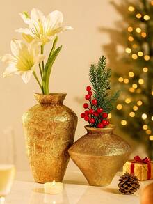 1pc Vintage Tin-Shaped Resin Handmade Decorative Vase, Antique Gold Color, Suitable For Home, Party And Floral Decor, Christmas Gift, Home Decor, Room Decor, Glass Vase - Multicolor - View 2