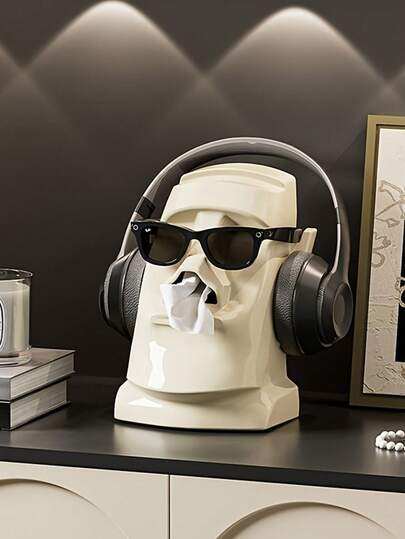 复古风格耳机支架和纸巾盒组合 - 创意石纹设计，适用于客厅或卧室装饰，耐用塑料材质，长方形造型，多功能收纳盒，外观时尚美观，浴室配件，浴室装饰