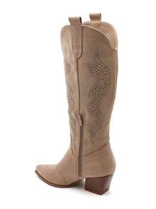 Bouteilles et western pour femme douce, motif strass orné inflammable et tige, avec bout point et talon moyen en bloc pour unstyled et la fois moderne et confortable. - Kaki - Voir 4