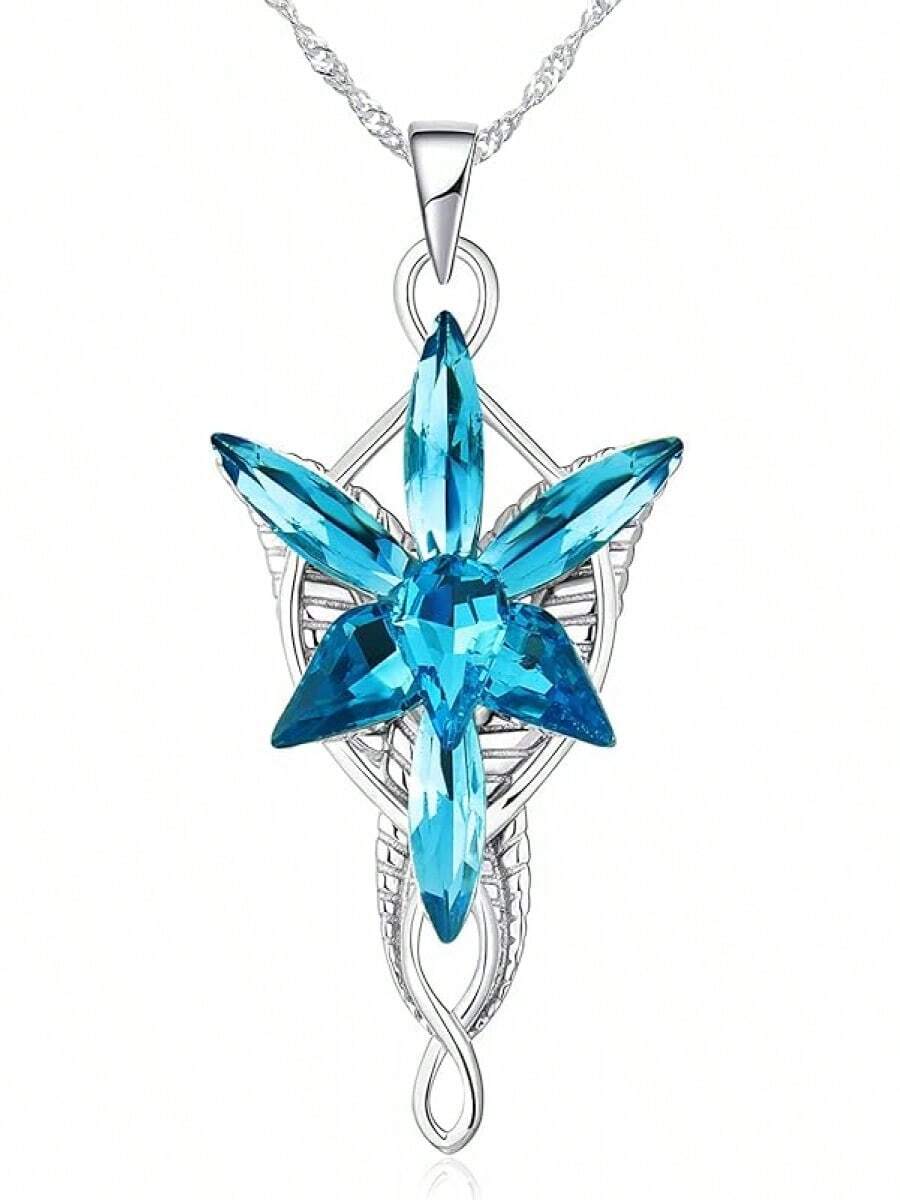 Lord Of The Ring/Arwen Evenstar/Elven Green Tree Leaf/Thorin Oakenshield Necklace Lord Of The Ring Pendant Necklace With Cubic Zirconia,Elvish Jewelry For Women2025 - Arwen Evenstar 項鍊-藍色 - 查看 1