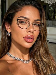 1 Pair Retro Cat Eye Metal Flat Lens Glasses For Women And Men, Suitable For Outdoor Hiking, Daily Life, TV Watching, Gaming, Mobile Accessories