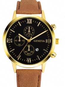 Set de 4 relojes de cuarzo de moda casual con caja redonda, gran valor, conjunto de relojes de pulsera para jóvenes, correa de acero y piel de PU, diseño de calendario, adecuado para uso diario, fiesta, regalo, cumpleaños, Navidad