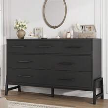 mteryoing Modern Wide 7-Drawer Dresser, 52 Inch Freestanding Wood Storage Cabinet | Large Chest Of Drawers For Bedroom Closet, Living Room, Hallway Organization - 黑色 - 查看 1