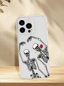 1PC Funda de teléfono con diseño de calaveras y rosa, estilo minimalista, protector contra caídas, carcasa transparente de alta transparencia, compatible con iPhone16/15/14/13/12/11/Pro/ProMax, compatible con Galaxy A34/A35/A54/A55,Galaxy S20/S21/S22/S23/S24 Ultra/Plus, compatible con Moto/Galaxy/Redmi/Honor/OPPO, agarre cómodo, regalo festivo para amigos, novia, novio, familia - transparente - Ver 7