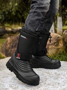 Winter Outdoor Men's Sports Shoes, Anti-Slip, Water-Resistant Leather Snow Boots, Fashionable Plus Size Work Safety Shoes Workwear Motorcycle Riding High-Top Leather Boots Casual Black Rubber Shoes