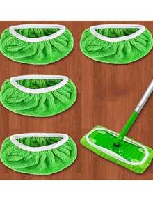 4 Reusable Mop Pads: Washable, Highly Absorbent, Suitable For Both Dry And Wet Cleaning, Green Polyester Fiber With White Edge Circular Design, Compatible With Most Flat Mops, No Mop Head Included, Efficient Floor Care Tool, Meticulous Surface Treatment, Highly Absorbent Material - màu xanh lá - Xem 12