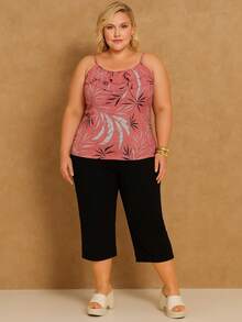 Blusa Plus Size com Estampa Tropical, confeccionada em malha, com detalhes franzidos e leve elasticidade para um look confortável de verão - Multicolorido - Visão 1