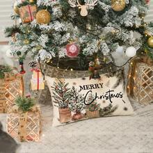 1PC Merry Christmas Eucalyptus Red Berry Pillow Cover, 12 X 20 Inches Winter Holiday Sofa Decorative Pillow, One-Sided Without Pillow Insert.