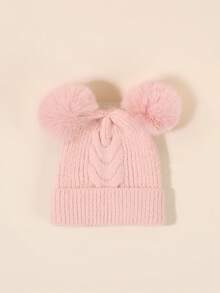 2 件婴儿童保暖内衬针织帽，带绒球和折叠帽檐，秋冬季户外保暖帽婴儿无檐帽 - 彩色 - 查看 21