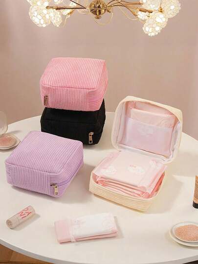 1 szt., kosmetyczka damska, sztruksowa kosmetyczka, torba do przechowywania, piękna kosmetyczka, dziewczęca piórnik, śliczna i modna kosmetyczka, odpowiednia do podróży, sztruksowa kosmetyczka na powrót do szkoły, przenośna torebka na wyjścia