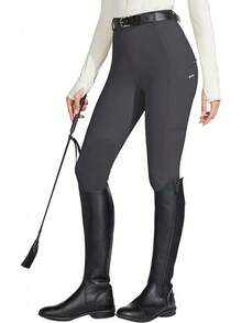 Willit Women's Horse Riding Pants Knee-Patch Equestrian Breeches Horseback Schooling Tights Zipper Pockets - Gray - 查看 2