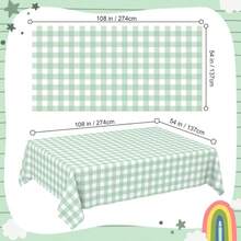 JCTHKUKU 4 Pcs Sage Green Gingham Tablecloth, 54 X 108 Inch Disposable Plastic Light Green And White Checkered Table Covers For Picnic, Farmhouse Birthday, Baby Shower, Rustic Wedding, Holiday Party