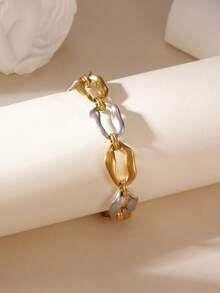 GEREIT 1pc Exaggerated 18K Stainless Steel Bicolor Geometric Chain Bracelet, Suitable For Women's Daily Wear, Mother's Day Gift - Gold and Silver - View 3