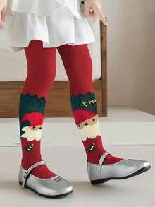 Girls' Christmas Tights, Christmas Color Matching Santa Claus Cartoon Design Holiday Pantyhose, Suitable For Christmas And New Year - Multicolor - View 7