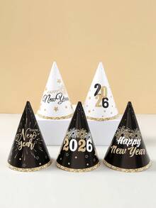 6Pcs 2026 Black & Gold New Year Party Paper Hats,DIY Decorative Hat With Fireworks & Stripes Design,New Year Photo Props Hats,Happy 2026 New Year Party Decor,Happy New Year Decorations,New Year Celebration,New Year Eve Ceremonies Decor - Multicolor - View 11