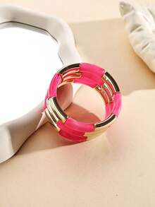 1pc Fashionable 3-Layer Wide Elastic Bracelet, Colorful Resin Beaded Bracelet, Acrylic Jewelry Gift For Women, Girls, Friends, Suitable For Daily Wear, Party, Travel - Multicolor - View 5