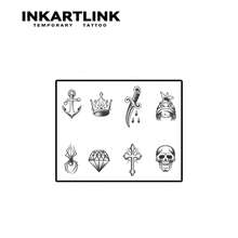 INKARTLINK 锚、皇冠、青蛙、蜘蛛、钻石、十字架、骷髅 防水持久 1-2 周临时纹身，小众设计，逼真的纹身外观，真实的纹身感觉 - 黑色 - 查看 3