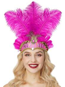 1 pieza Diadema de fascinador de Halloween con plumas, tocado de plumas y lentejuelas para mujer para carnaval, fiesta de disfraces, Cosplay, Vegas Showgirl, accesorios de Halloween, bufanda de invierno cálida, diademas para el cabello, bandanas de invierno, accesorios para el cabello de mujer