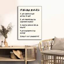 1Pc Canvas Poster - Italian Rules Typography Art Print, Modern Retro Art Deco Style Frameless Poster For Home Office, Living Room, Kitchen - Ink On Canvas Wall Hanging Decor, Indoor Use Only No Frame