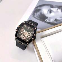 Guess Orologio da uomo multifunzione Phoenix GW0203G6 con cinturino in silicone giallo e quadrante nero a tonneau, adatto per uno stile casual e sportivo da indossare tutti i giorni, regalo di stile per uomo e ragazzo