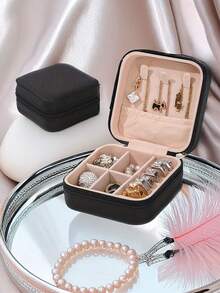 1 pièce Boîte à bijoux de voyage portable, boîte de rangement pour bijoux en PU imperméable, petits bijoux, cabinet d'affichage de bijoux détachable, convient pour les colliers, bagues, boucles d'oreilles, montres, pendentifs, indispensable de voyage, indispensable pour le dortoir universitaire, cadeau pour femmes, cadeau d'Halloween/Noël