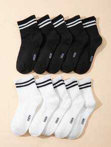 10 Pairs Kids/Youth Black & White Striped Casual Sports Comfortable Mid-Calf Socks