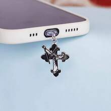 Flame Cross & Heart Cross Mobile Phone Dust Plug Pendant, Decoration Accessory Protector For IPhone, Type-C Port