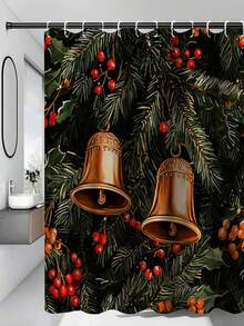 1/4 Stücke Weihnachts-Stechpalme & Tannenzapfen Glocke Muster wasserdichter Duschvorhang Set mit 12 Haken, geeignet für Fenster, Badezimmer, verschiedene Größen erhältlich