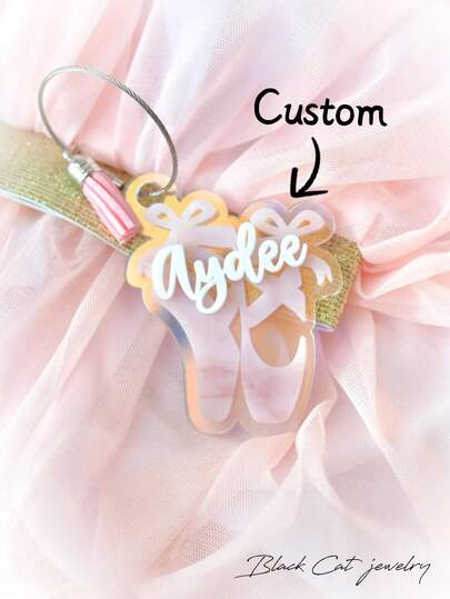 Personalized Ballet Shoes Acrylic Keychain, Pink Mirror Finish, Customizable Name, Backpack/Bag Charm, Memorabilia Gift