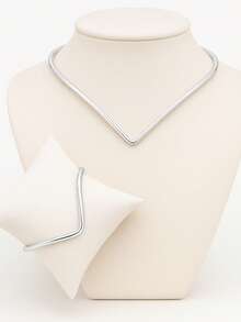 Organic V-Necklace Choker And Bracelet - Adjustable - Gold And Silver - Fashion Accessory - 銀色 - 查看 6