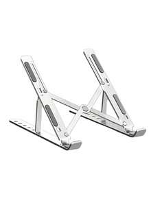 1PC Silver Aluminum Laptop Stand - Desktop Vertical Cooling Stand, Foldable & Height-Adjustable For Home Office & Gaming Setup