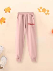 2 Stücke/Set Tween-Mädchen Weihnachts Bedruckter Kapuzenpullover und Weihnachts Slogans Bedruckte Hose, geeignet für Herbst/Frohes Neues Jahr Tragen