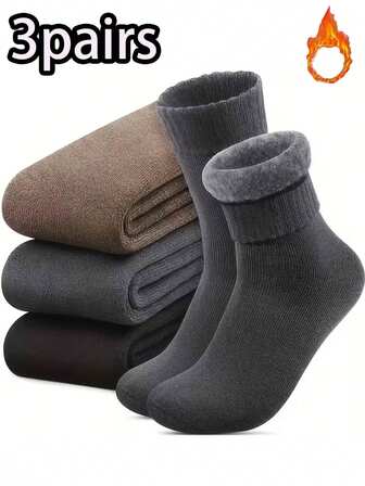 3 pary męskich zimowych skarpet termicznych, grube, pluszowe skarpety turystyczne ze wzmocnionymi palcami i piętą, miękkie i wytrzymałe skarpety na zimną pogodę, klasyczne, duże rozmiary 40,45 do aktywności na świeżym powietrzu, skarpety zimowe, sprzęt na zimną pogodę, pluszowa tekstura, wygodne dopasowanie, zakupy sprzętu na zimną pogodę (1/3 pary), przytulne skarpety