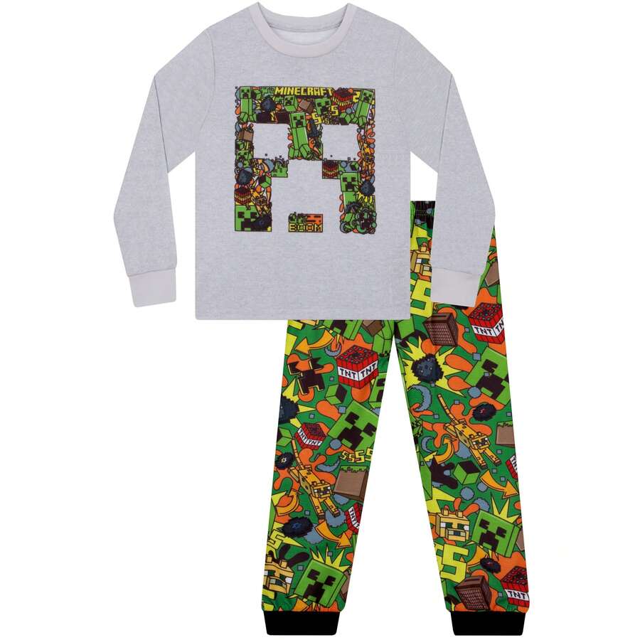 Minecraft Pyjamas, Creeper Boys Pyjamas, Gaming Pjs For Boys, Long Sleeve Kids Pjs - Multicolor - View 1