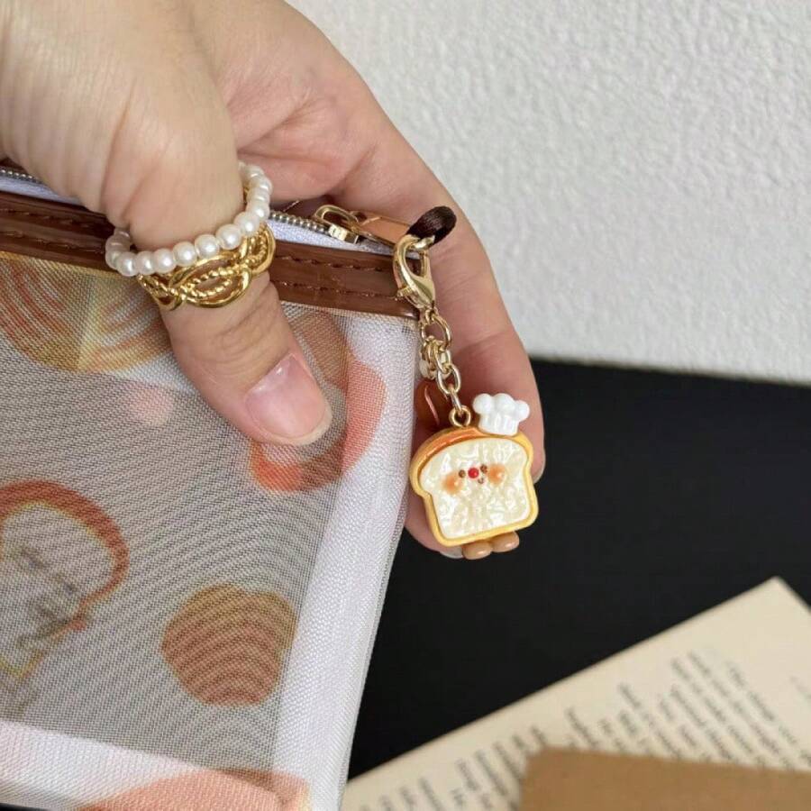 1Pc Little Chef Bread Coffee Beans Turning Bag Zipper Buckle Earphone Bag Pendant Mobile Phone Charm - 09-2765 Bánh mì nướng đầu bếp cuốn - Xem 1