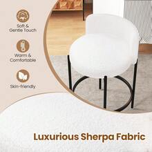 Counter Height Bar Stools Set Of 2, 24.5 Inch Boucle Modern Barstools W/Curved Backrest, Metal Frame, Comfy Footrest, Upholstered Island Chairs For Dining Room, Kitchen, Cafe, 400 LBS Max Load