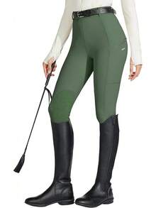 Willit Women's Horse Riding Pants Knee-Patch Equestrian Breeches Horseback Schooling Tights Zipper Pockets - 軍綠色 - 查看 2