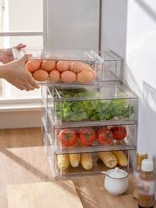 1pc Slide-Out Transparent Storage Box, Refrigerator Freezer Vegetable Fruit Drink Organizer, Kitchen Food Preservation Without Cross-Contamination - Clear - View 9