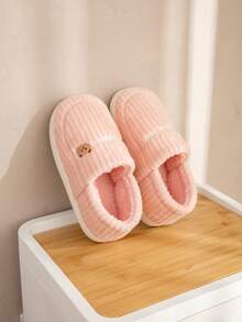 Closed Toe Women's House Slippers, Cute Cartoon Bear Design, Minimalist & Comfortable, Non-Slip & Durable, Plush Lining, Winter