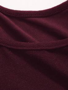 Livesso Áo thun dài tay ôm vừa vặn màu trơn, thời trang xuân thu cho nữ - Màu Đỏ Sâu - Xem 6