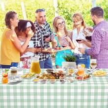 JCTHKUKU 4 Pcs Sage Green Gingham Tablecloth, 54 X 108 Inch Disposable Plastic Light Green And White Checkered Table Covers For Picnic, Farmhouse Birthday, Baby Shower, Rustic Wedding, Holiday Party